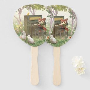 Forest Piano Concert: Iron T. Fox & Bunnies Art Hand Fan
