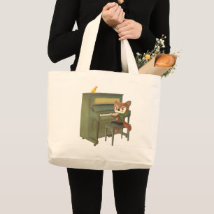 Forest Piano Concert: Iron T. Fox & Bunnies Art Large Tote Bag