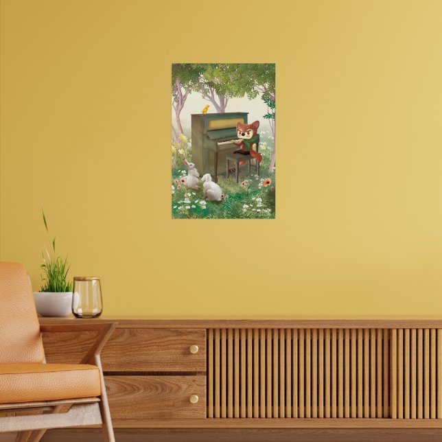 Forest Piano Concert: Iron T. Fox & Bunnies Art Poster (Living Room 2)