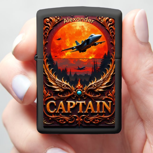 Forest Pilot's Fiery Sky Commander Gift Zippo Lighter (In Hand)