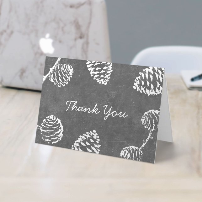 Forest Pine Cones Rustic Chalkboard Letterpress Thank You Card (Creator Uploaded)