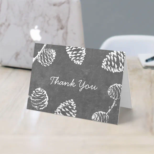 Forest Pine Cones Rustic Chalkboard Thank You Card | Zazzle