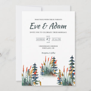 Forest Pine Reed Boho Watercolor Winter Wedding Invitation