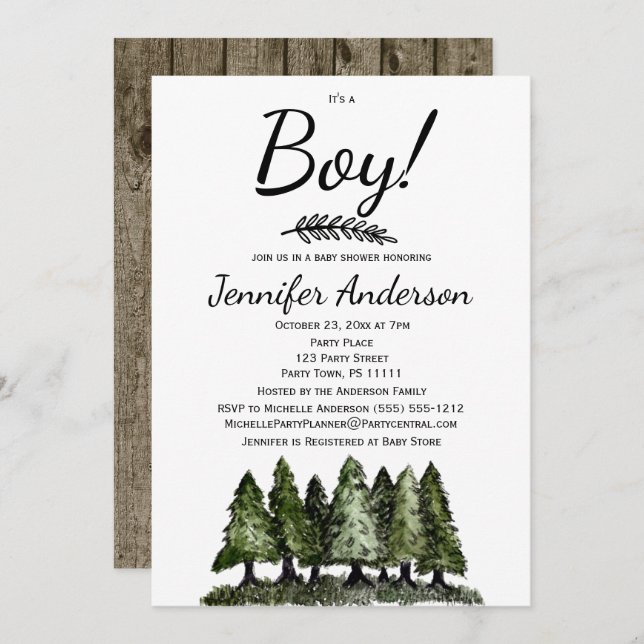 Forest Pine Rustic Country Boy Baby Shower Invitation (Front/Back)