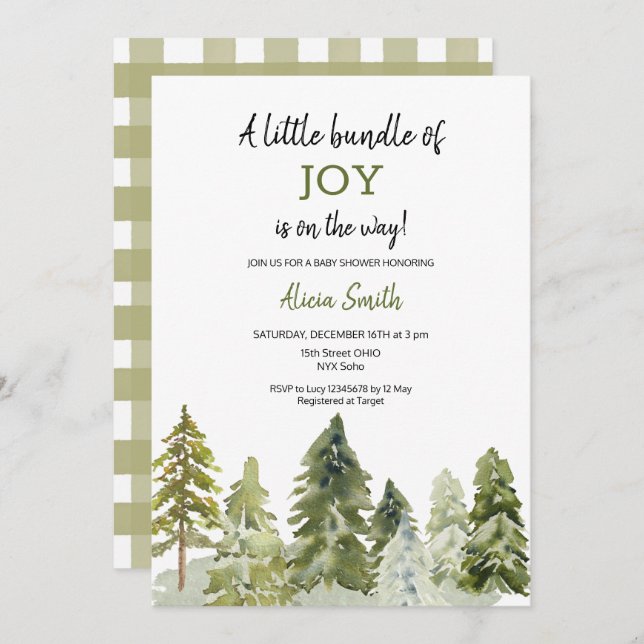 Forest Pine tree Christmas baby shower invitation (Front/Back)