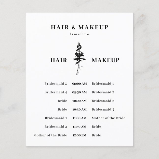 Forest Pine Tree Hair Makeup Time Plan Flyer