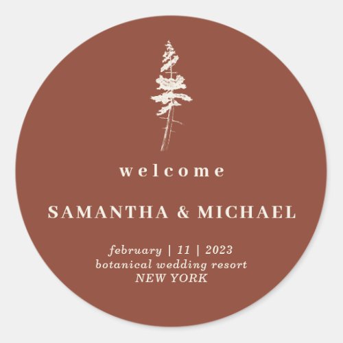 Forest Pine Tree Indie Wedding Welcome Classic Round Sticker