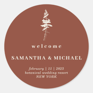 Forest Pine Tree Indie Wedding Welcome Classic Round Sticker