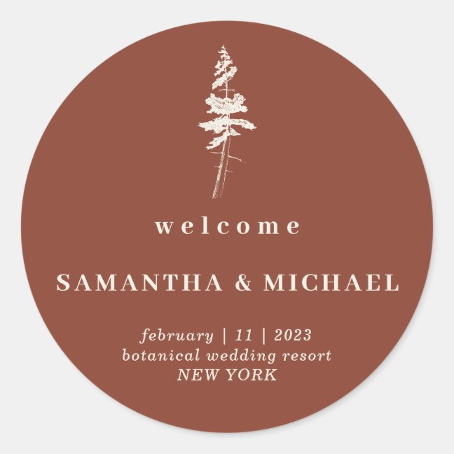 Forest Pine Tree Indie Wedding Welcome Classic Round Sticker