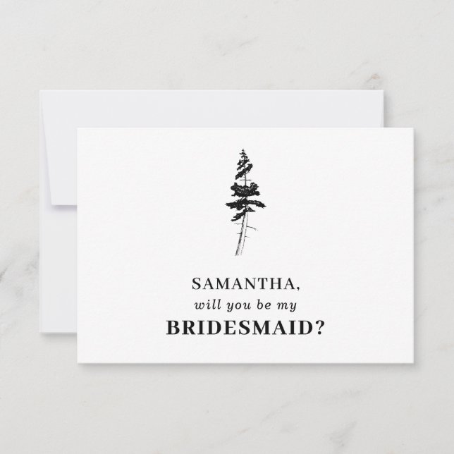Forest Pine tree Indie Will you be my bridesmaid Invitation (Front)