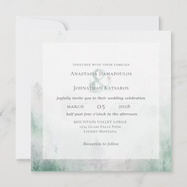 Forest Pine Tree Rustic Watercolor  Invitation (Front)