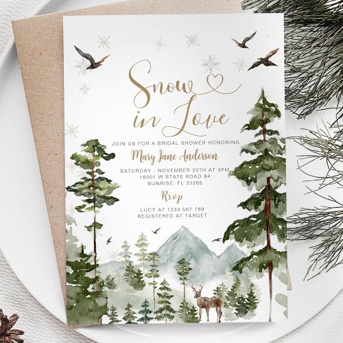 Forest Pine Tree Snow in Love Winter Bridal Shower Invitation