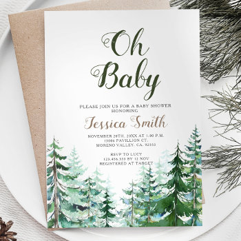 Forest Pine Trees Boy Baby Shower Invitation by HappyPartyStudio at Zazzle