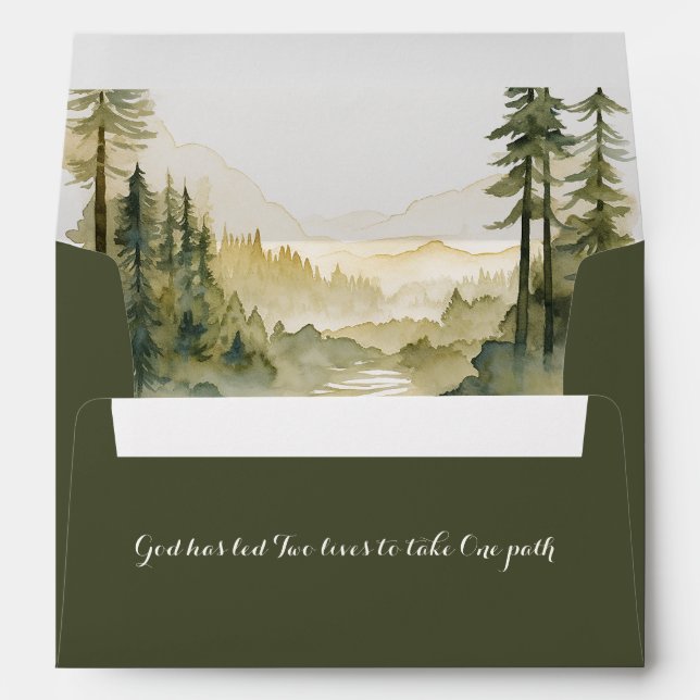Forest Pine Trees Christian Wedding Dark Green Envelope (Back (Bottom))