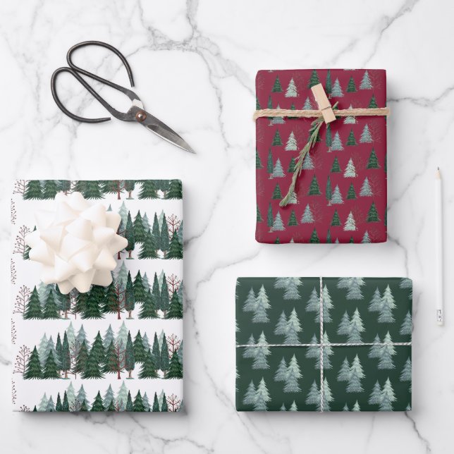 Forest Pine Trees Christmas Holiday Wrapping Paper (Front)