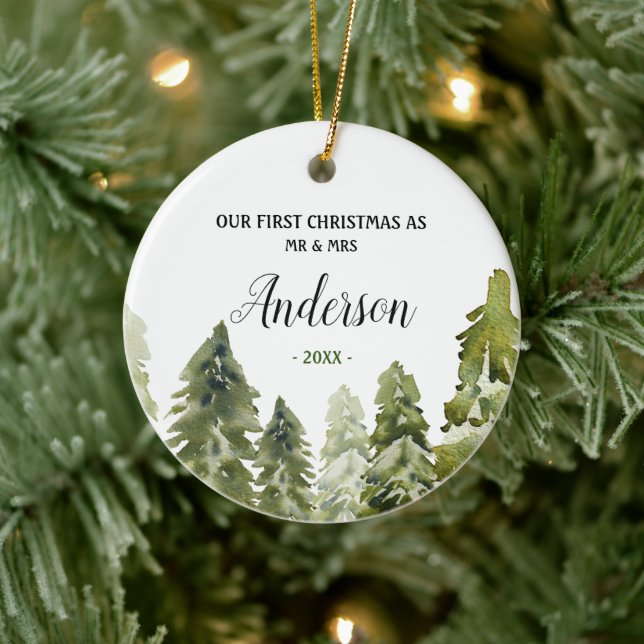 Forest Pine Trees First Christmas as Mr and Mrs Ceramic Ornament (Tree)