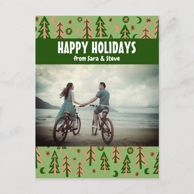 Forest Pine Trees Moon Stars CUSTOM PHOTO Holiday Postcard (Front)