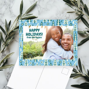 Forest Pine Trees Moon Stars CUSTOM PHOTO Holiday Postcard