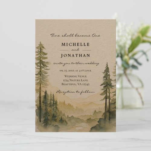 Forest Pine Trees Mountains Christian Wedding Invitation