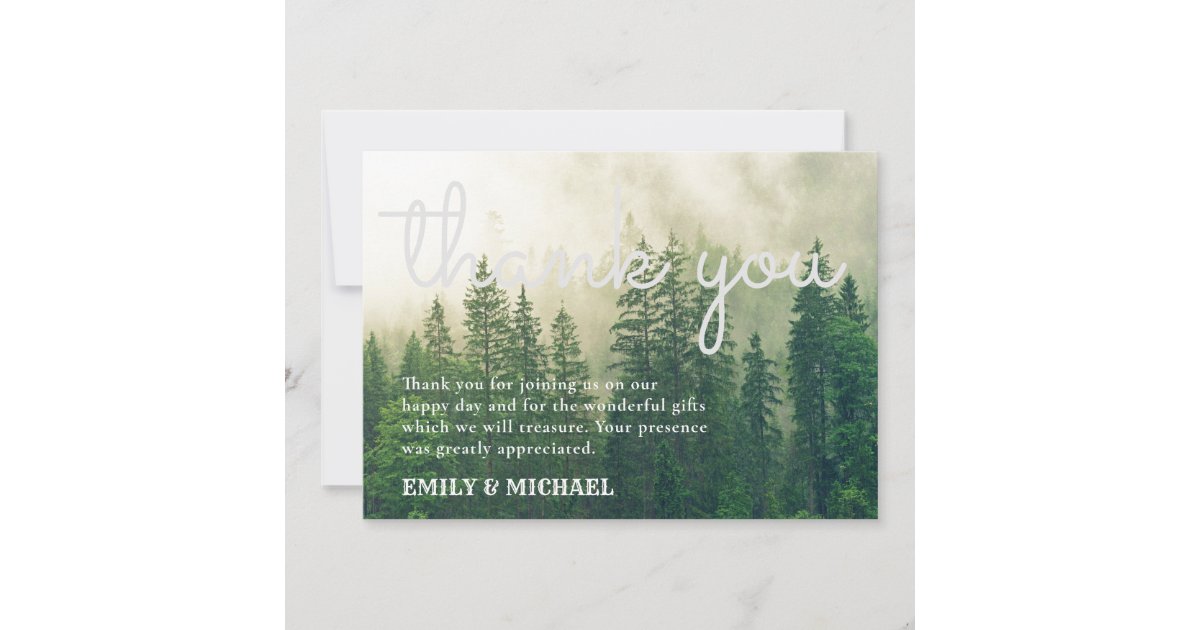 Forest Pine Trees Thank You Card Rustic Kraft | Zazzle