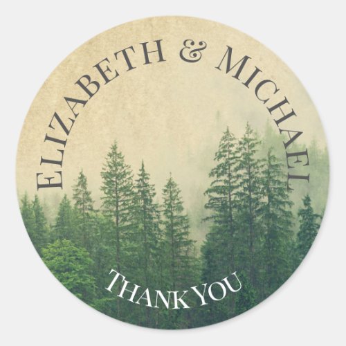 Forest Pine Trees Thank You Favor Kraft Look Classic Round Sticker