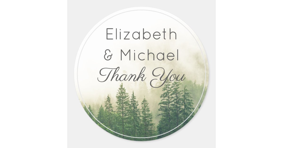 Forest Pine Trees Thank You Favor Stickers | Zazzle