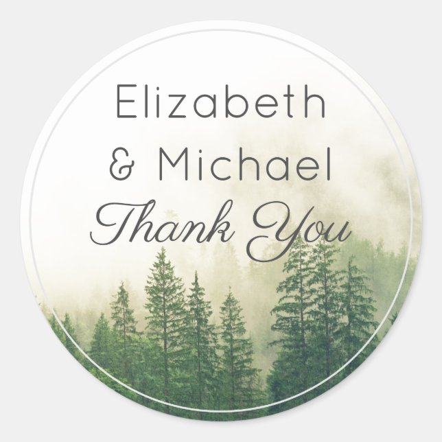 Forest Pine Trees Thank You Favor Stickers (Front)