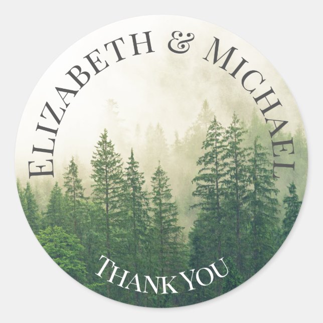 Forest Pine Trees Thank You Favor Stickers (Front)