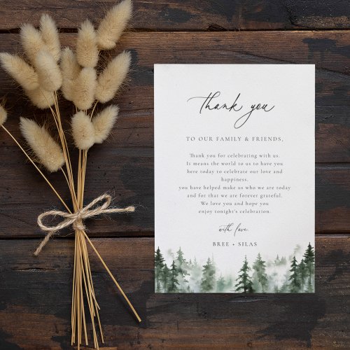 Forest Pines Wedding Reception Table Thank You
