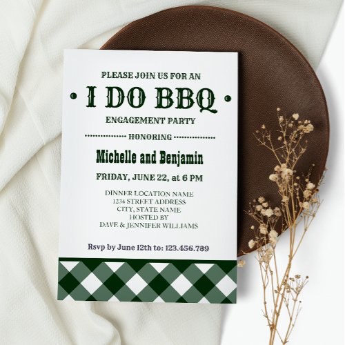 Forest Plaid  Rustic I DO BBQ Engagement Party Invitation