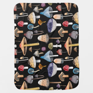 Forest plants: watercolor mushrooms, leaves patter baby blanket
