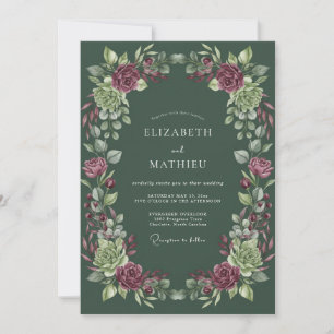 Forest Plum Succulent Eucalyptus Wedding Invitation