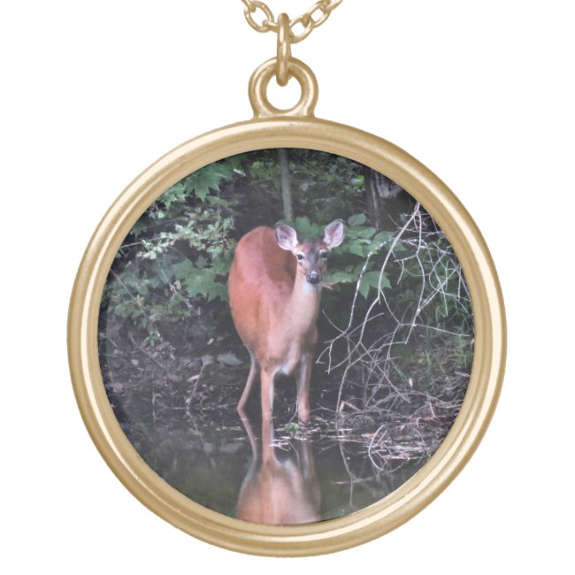 Forest Pond with White Tailed Deer Necklace