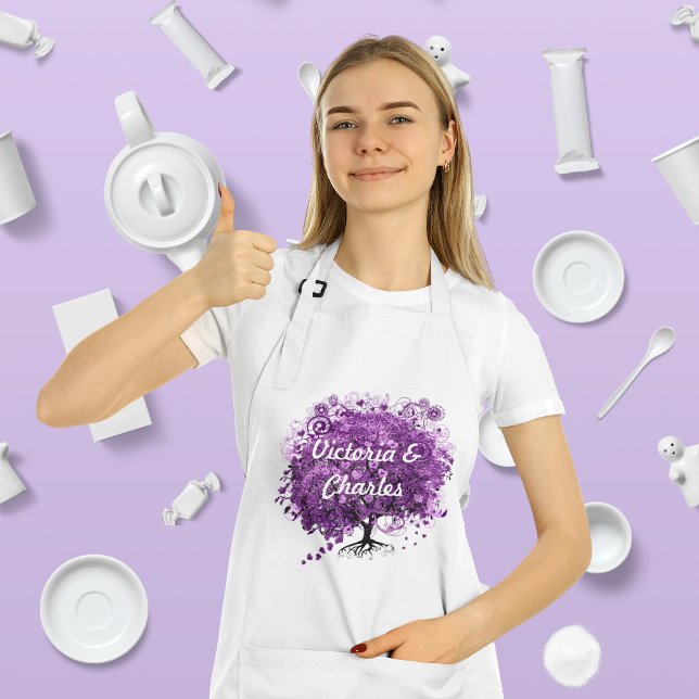 Forest Purple Heart Leaf Tree Wedding Adult Apron (Creator Uploaded)