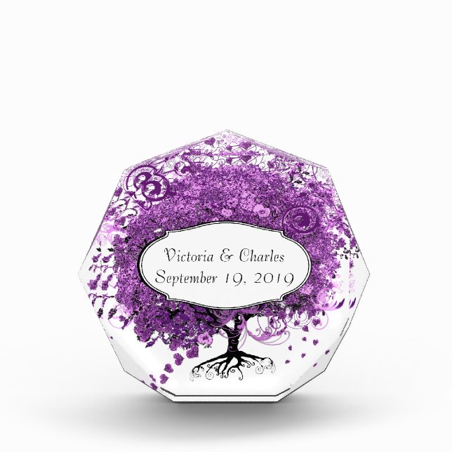 Forest Purple Heart Leaf Tree Wedding Award (Front)