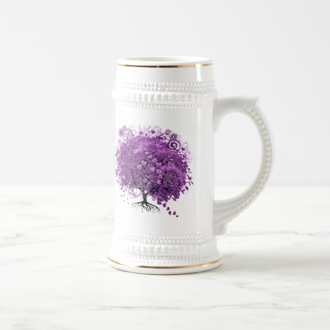 Forest Purple Heart Leaf Tree Wedding Beer Stein (Right)