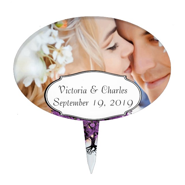 Forest Purple Heart Leaf Tree Wedding Cake Topper (Front)