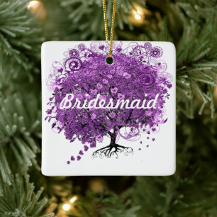Forest Purple Heart Leaf Tree Wedding Ceramic Ornament