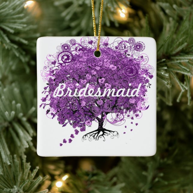 Forest Purple Heart Leaf Tree Wedding Ceramic Ornament (Tree)