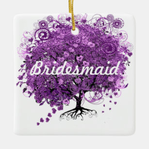 Forest Purple Heart Leaf Tree Wedding Ceramic Ornament
