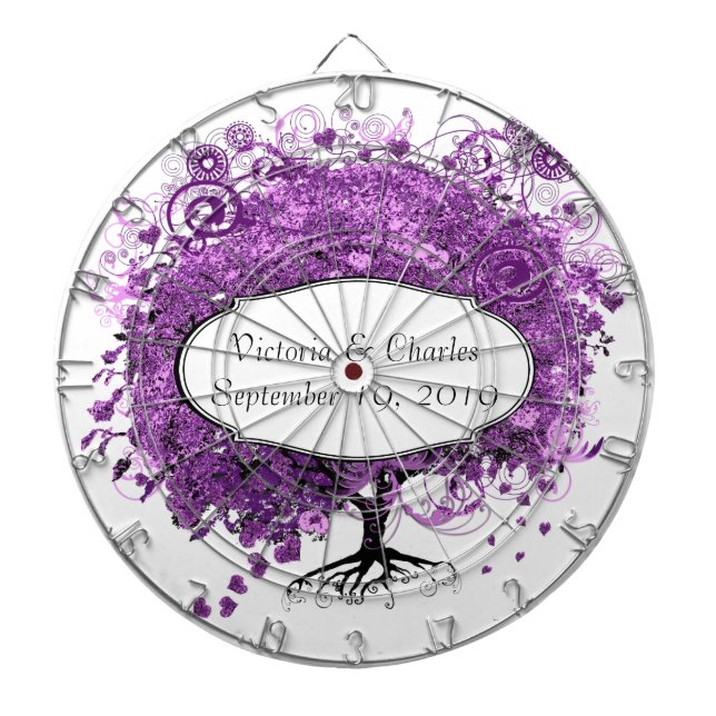 Forest Purple Heart Leaf Tree Wedding Dartboard With Darts (Front)