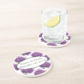 Forest Purple Heart Leaf Tree Wedding Drink Coaster