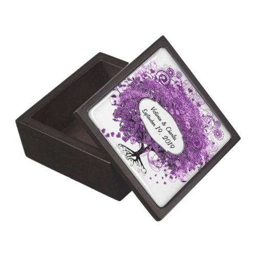 Forest Purple Heart Leaf Tree Wedding Gift Box