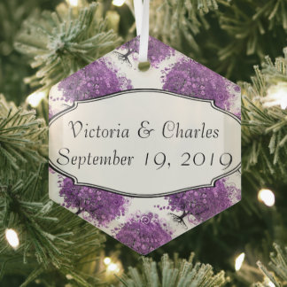Forest Purple Heart Leaf Tree Wedding Glass Ornament