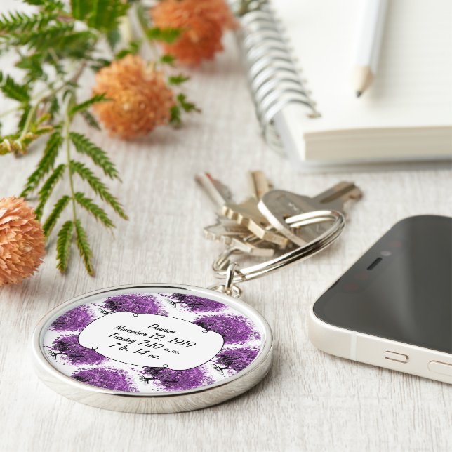 Forest Purple Heart Leaf Tree Wedding Keychain (Side)