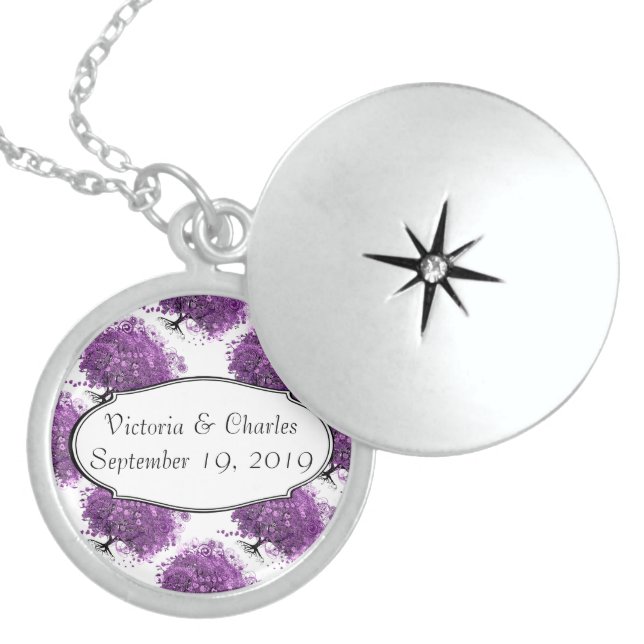 Forest Purple Heart Leaf Tree Wedding Locket Necklace (Front)