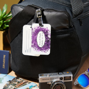 Forest Purple Heart Leaf Tree Wedding Luggage Tag