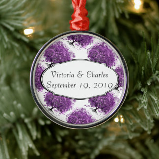Forest Purple Heart Leaf Tree Wedding Metal Ornament