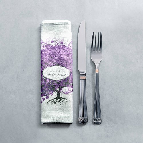 Forest Purple Heart Leaf Tree Wedding Napkin