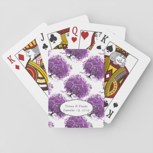 Forest Purple Heart Leaf Tree Wedding Playing Cards